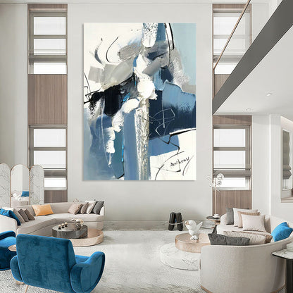 Blue - Gray Brushstroke Abstract Art for Modern Office Lobby & Art Gallery Corridor DLZ0782