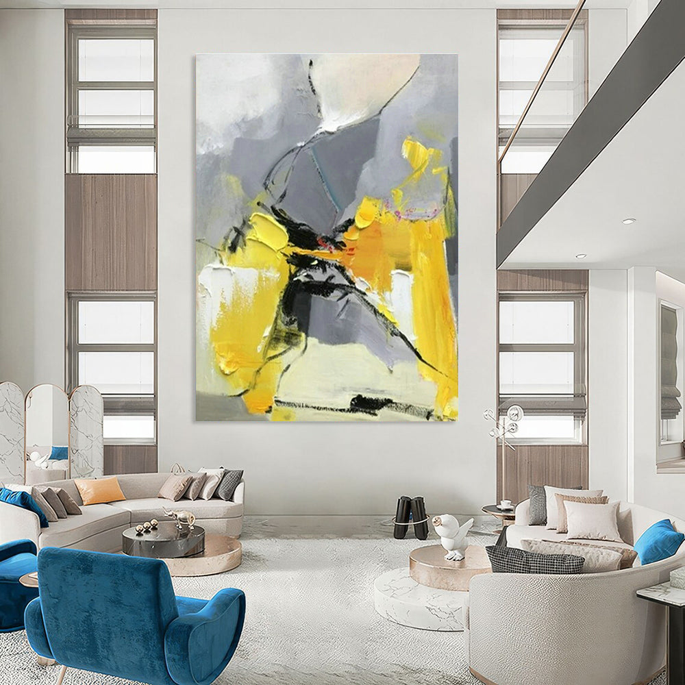 Yellow - Gray Geometric Abstract Art for Contemporary Kids’ Room & Design Studio Meeting Area DLZ1459