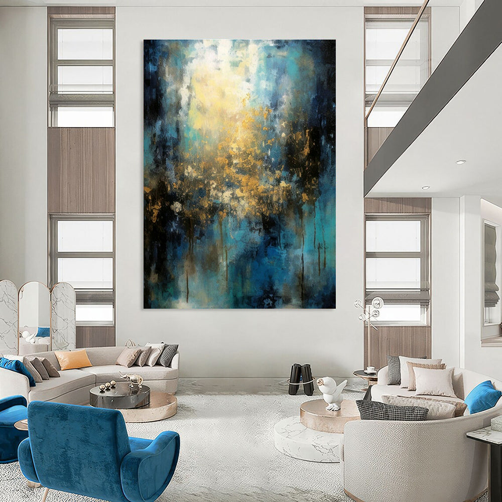Blue and Gold Radiant Abstract Art for Art Gallery - Style Home & Upscale Event Venue DLZ0746
