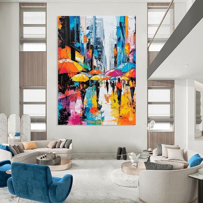 Colorful Umbrellas in the City Rain for Urban Apartment Living Room & Trendy Coffee Shop STSC872