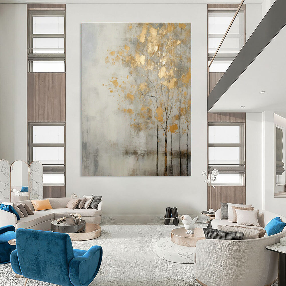 Gold - Leaf Tree Abstract Art for Luxury Hotel Lobby & Home Living Room DLZ1062