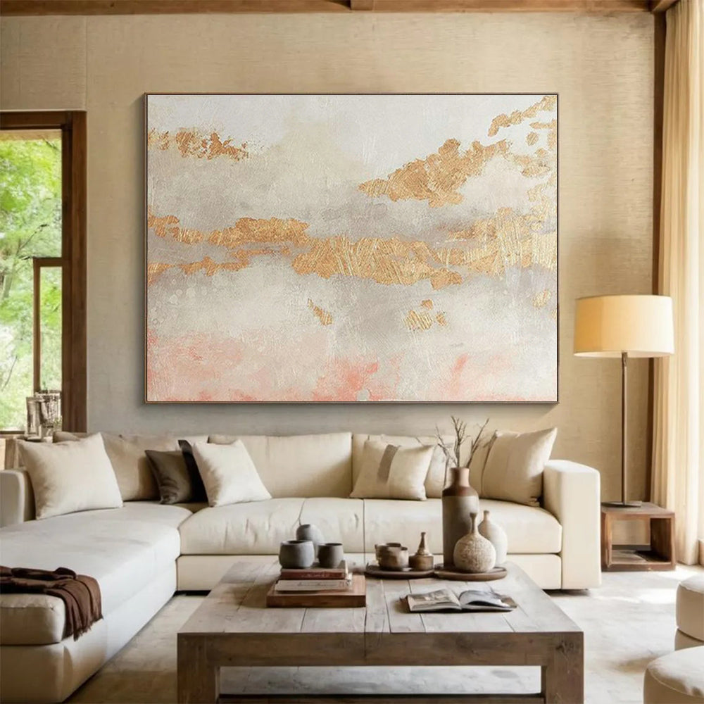 Gold - Pink - Grey Tone Abstract Art for Elegant Bedroom DLZ2824