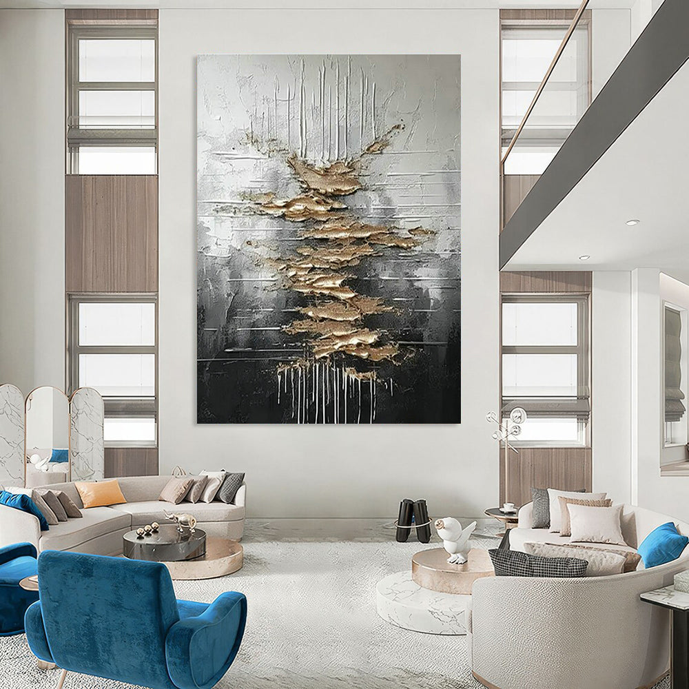 Silver - Gold Textured Abstract Art for Industrial Loft & Art Gallery Exhibition DLZ1751