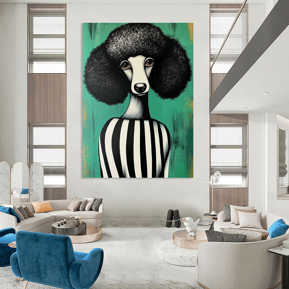 Afro - Poodle in Striped Top for Quirky Pet - Lovers’ Boutique & Eclectic Living Room STSC912