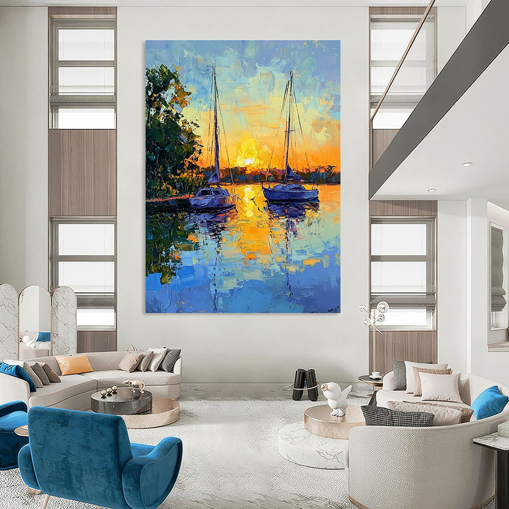 Sunset Sailboats  Art for Coastal Restaurant & Nautical - Themed Home STSC1393