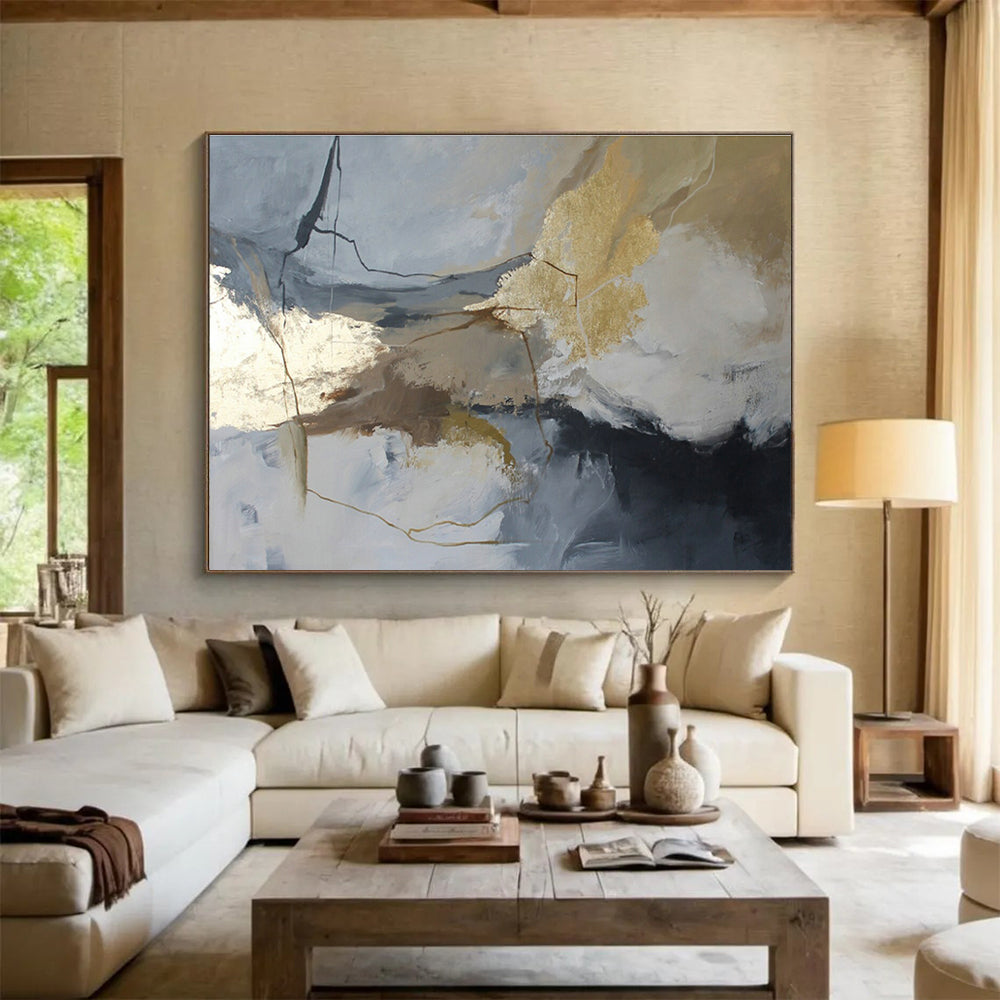 Gold - Gray Line Abstract Art for Polished Study DLZ2903