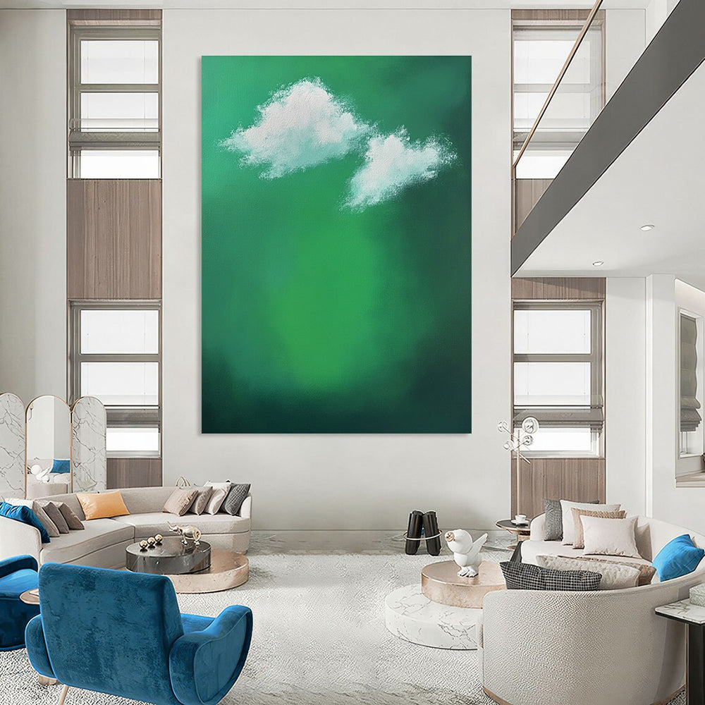Green Sky with White Clouds for Whimsical Children’s Playroom & Dreamy Art Gallery STSC1008