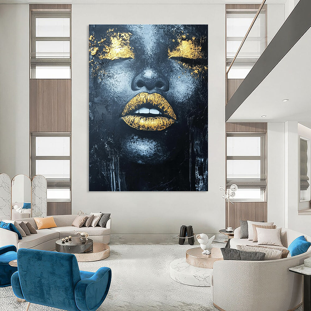 Gold - Accented Black Portrait for Luxury Bedroom & High - End Gallery STSC1276