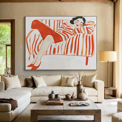 Lady on Striped Sofa Art for Fashion Boutique & Feminine - Themed Café SC496