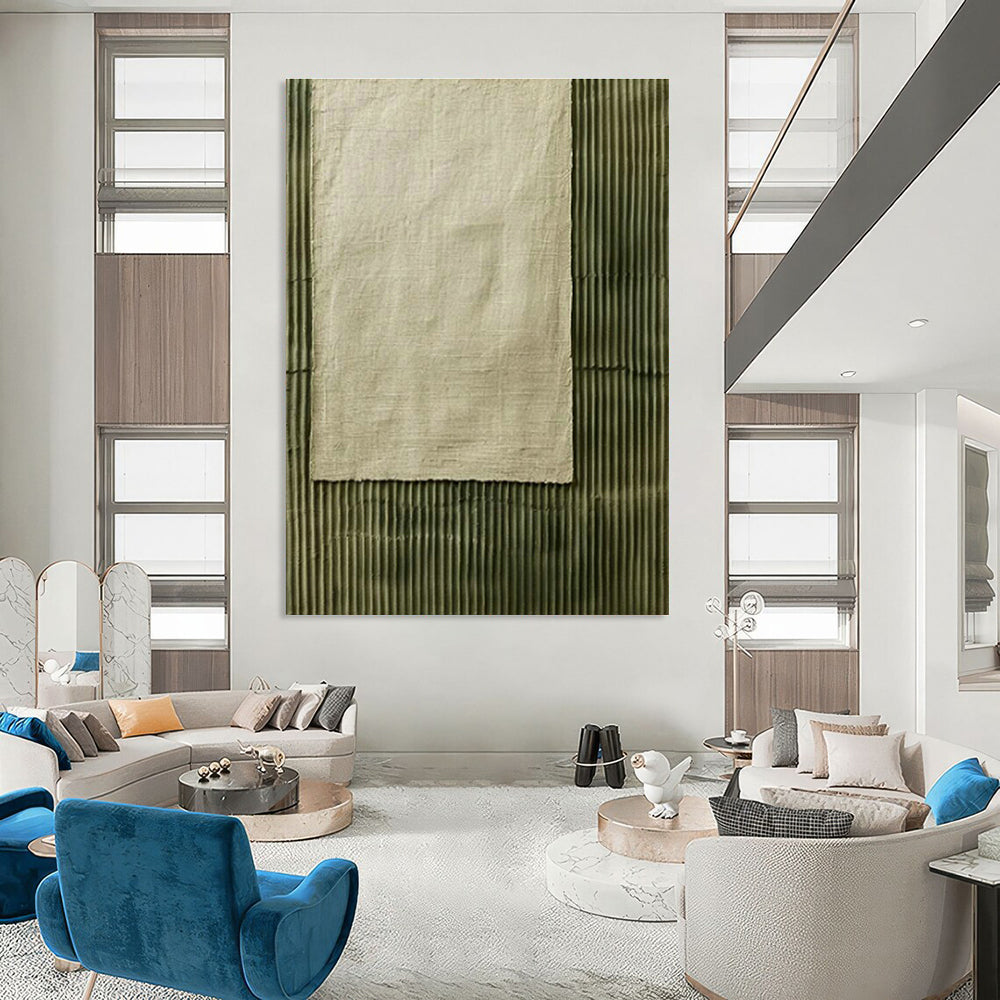 Linen - Textured Green Lines Art for Bedroom & Entryway DLZ0332