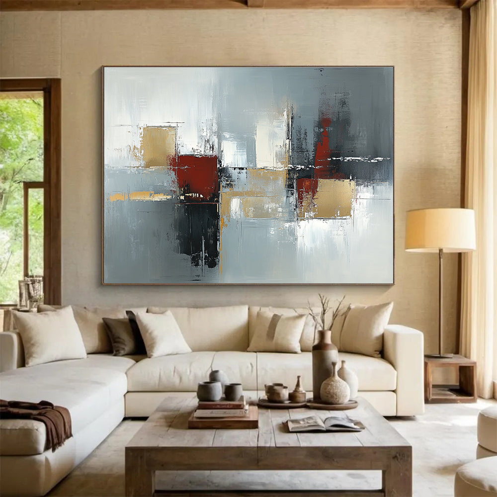 Gray - Toned Geometric Abstract Art for Industrial - Chic Loft & Modern Corporate Reception SC244