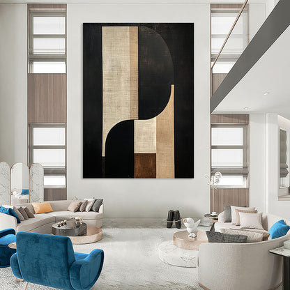 Abstract Geometric Shapes in Black and Beige Art for Minimalist Home Entryway & Modern Art Museum STSC1058