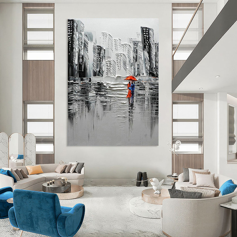 Textured Urban Rain Scene Art for City Café & Modern Living Room DLZ2300