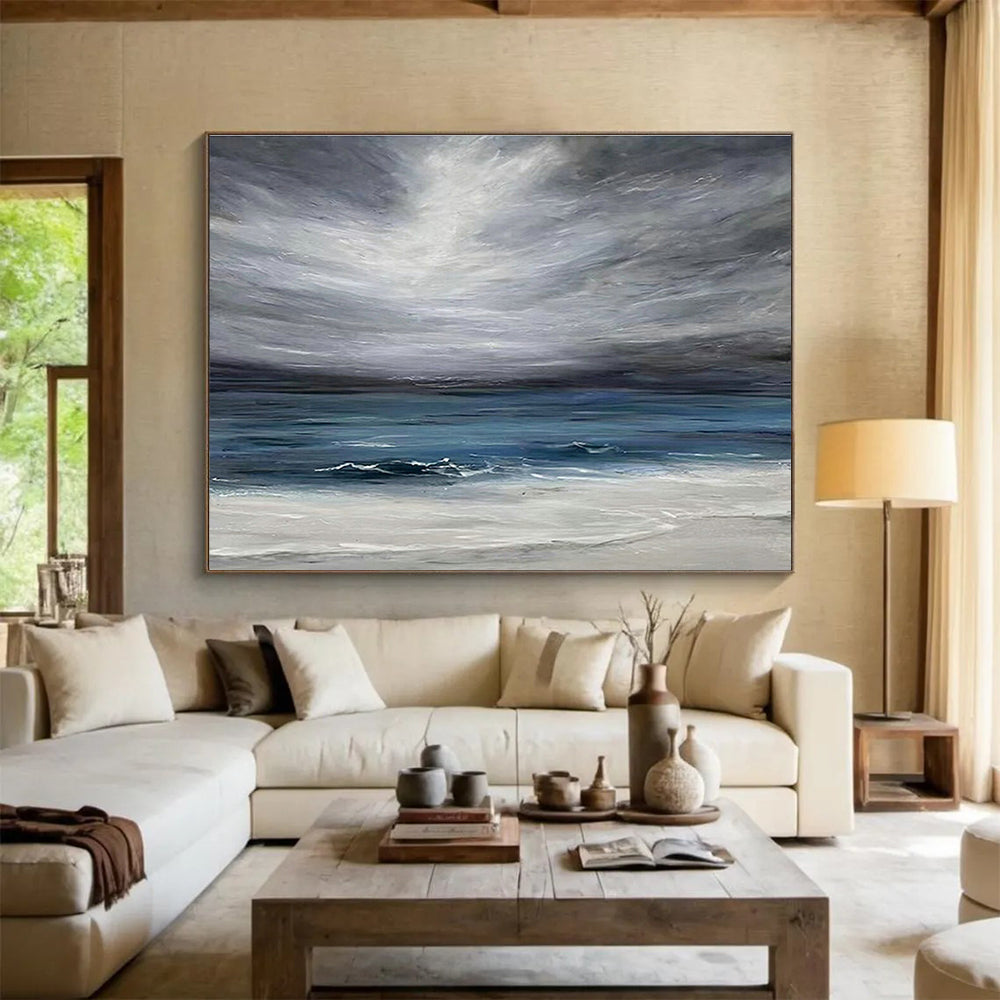 Gray - Cloud Sea View Oil Painting for Nautical - Themed Library Reading Nooks DLZ2599