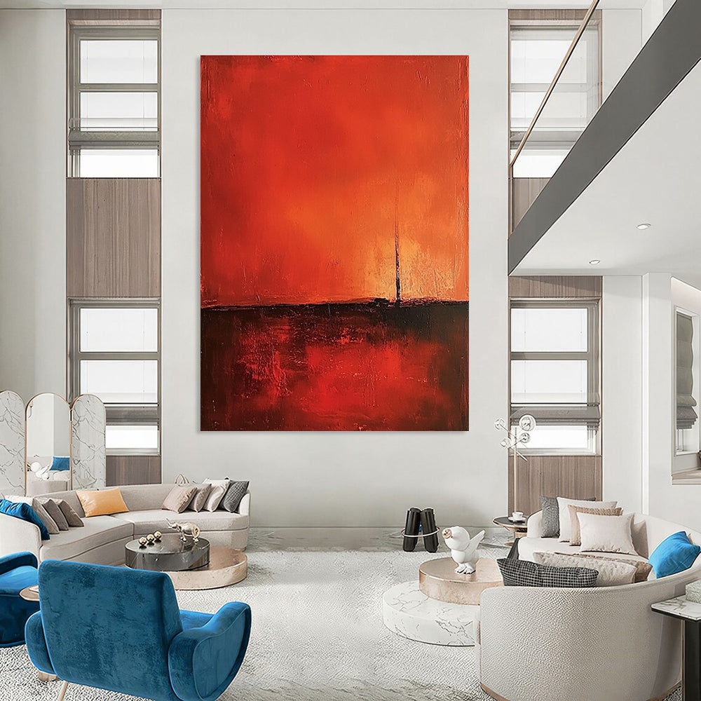 Red Abstract Landscape Art for Bold Corporate Office & Dramatic Home Theater STSC1377