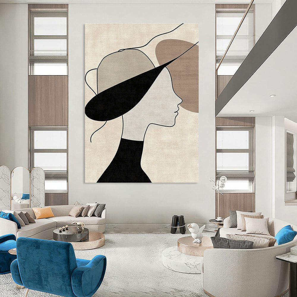 Woman with Stylish Hat Art for Mid - Century Modern Home & Art - Inspired Hair Salon STSC1335