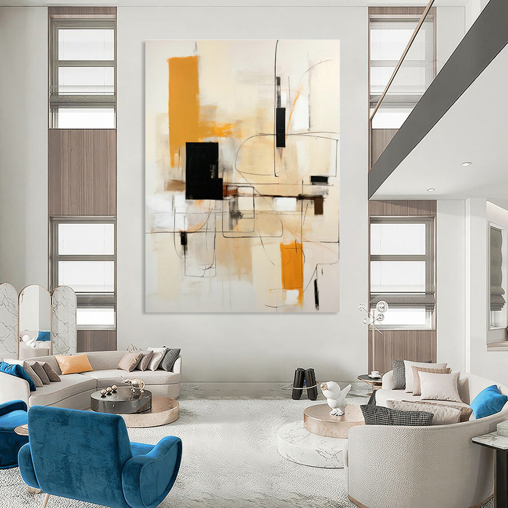 Warm Geometric Abstract Art for Cozy Living Room & Artisanal Bakery DLZ0612