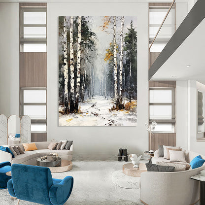 Snowy Birch Forest Path 3 Art for Mountain Chalet & Nature - Inspired Living Room STSC1386