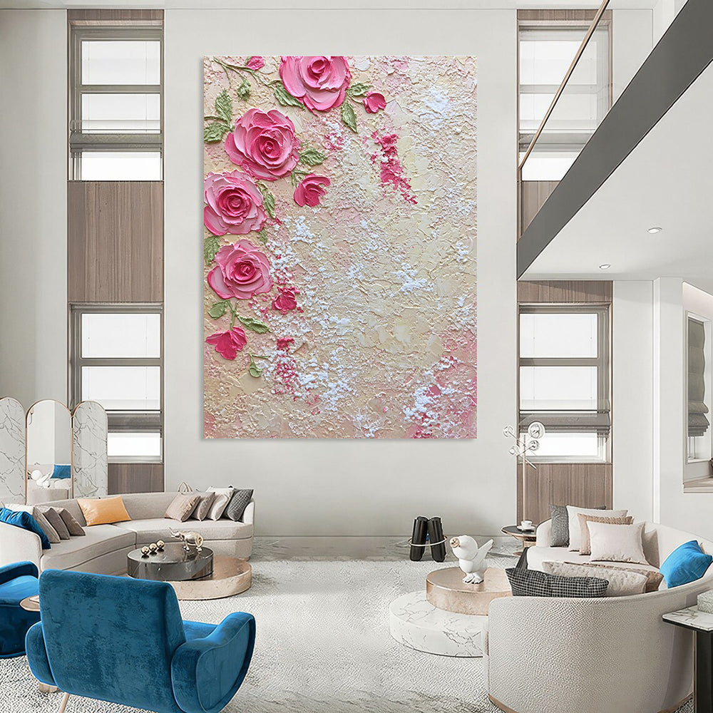 Textured Pink Roses Art for Romantic Bridal Suite & Feminine Floral Shop STSC931