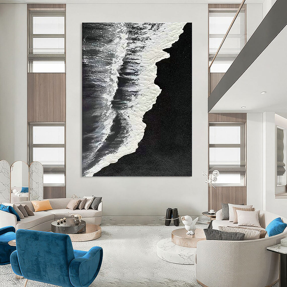 Black - Base Silver Wave Abstract 2 for Minimalist Gallery & Zen - Inspired Meditation Room DLZ0969