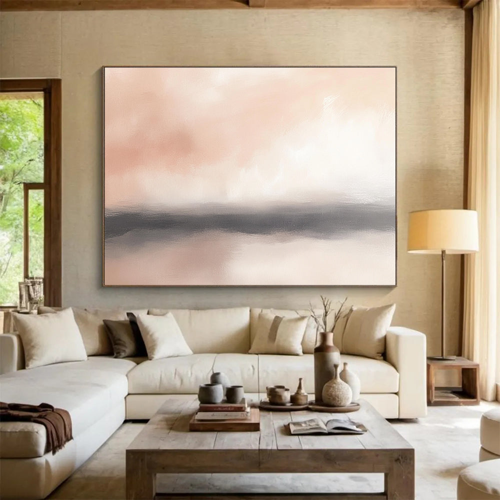Soft Pink Horizon Abstract Art for Romantic Bedroom & Cozy Lounge SC360
