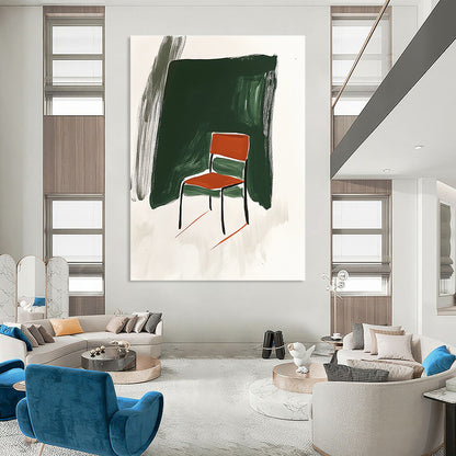Red Chair and Green Background Art for Eclectic Home Office & Art - Themed Café Corner STSC1336