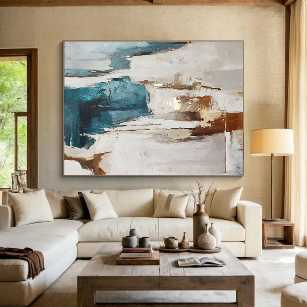 Blue - Brown Abstract Art for Coastal Living Room DLZ2904
