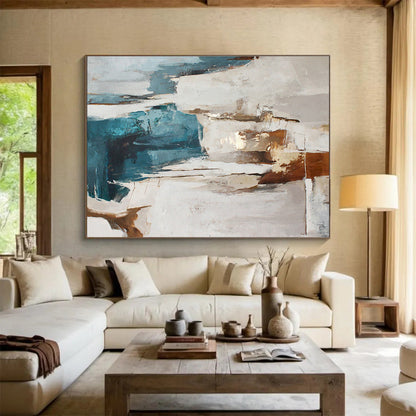 Blue - Brown Abstract Art for Coastal Living Room DLZ2904