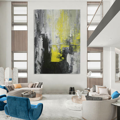 Gray - Yellow Abstract Art for Industrial Office Break Rooms DLZ0063