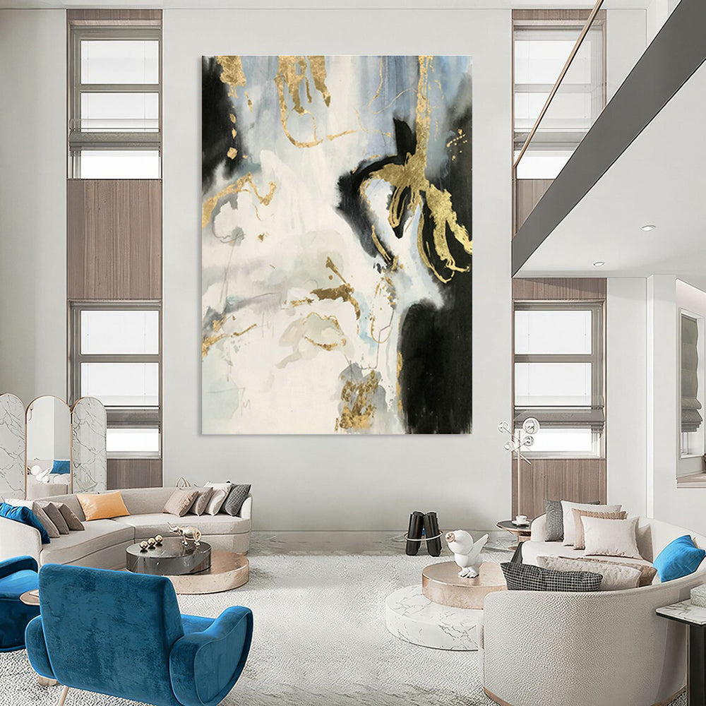 Ink - Gold Foil Abstract Art for Living Room & Foyer DLZ0553