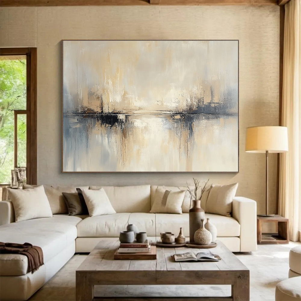 Neutral Toned Abstract Landscape Art for Industrial - Chic Loft & Minimalist Living Room SC227