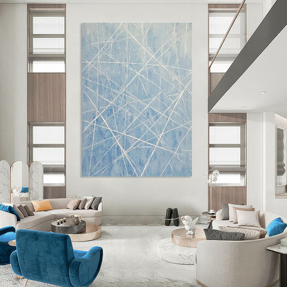 Blue and White Linear Abstract for Serene Home Office & Modern Art Space STSC316