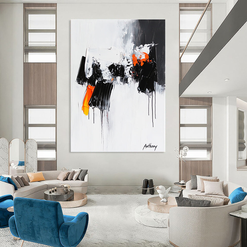 Black, White, and Orange Abstract for Modern Office & Edgy Living Room STSC350