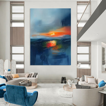 Vibrant Abstract Sunset Over Water Art for Lakeside Cottage & Creative Studio Workspace STSC149