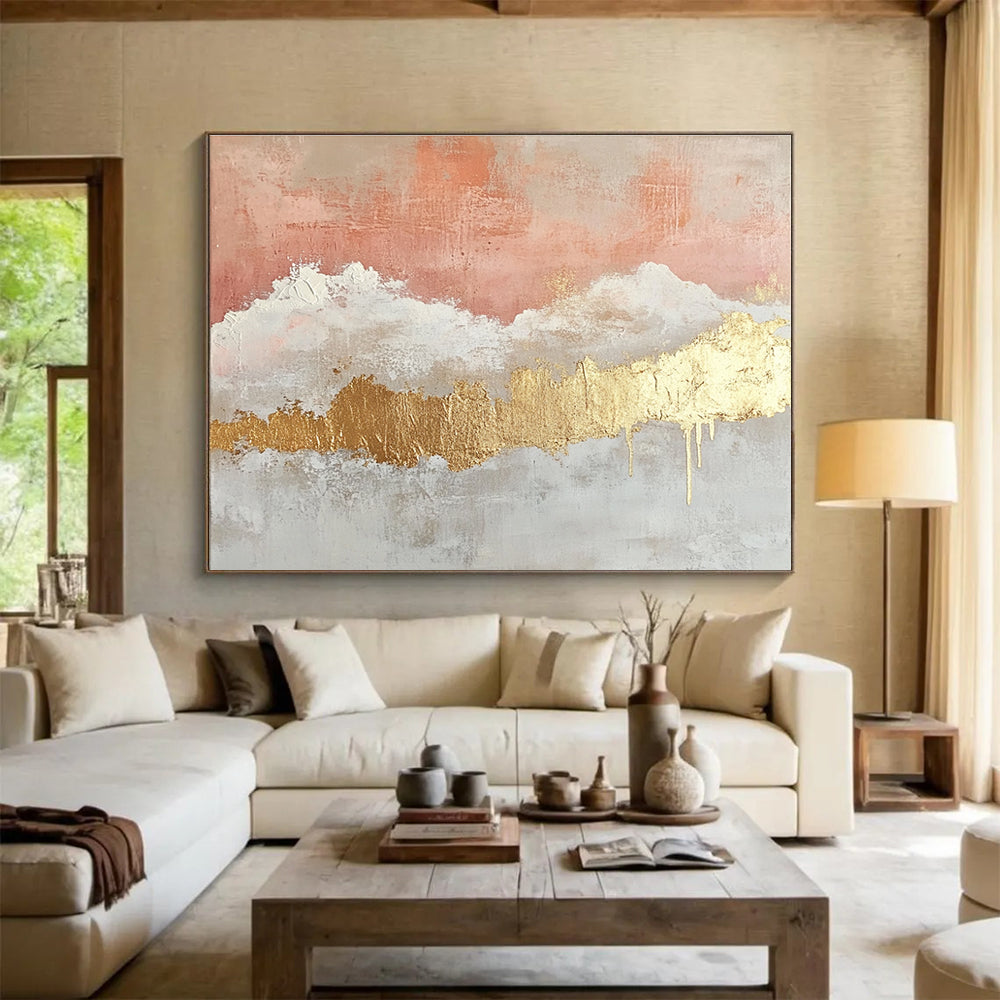 Pink - Gold Abstract Clouds Art for Bridal Suite & Chic Retail Store SC236
