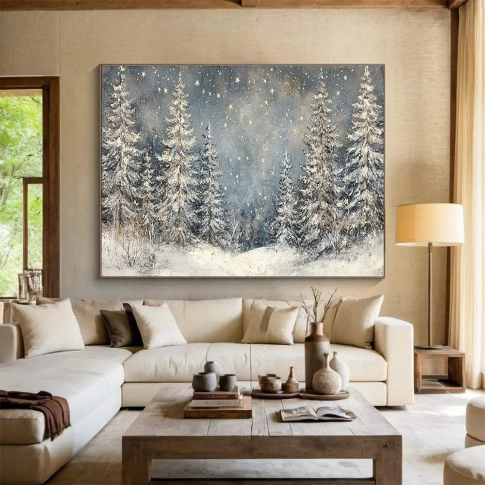 Snowy Forest Night Art for Nordic - Style Ski Resort Lounge Areas DLZ3194