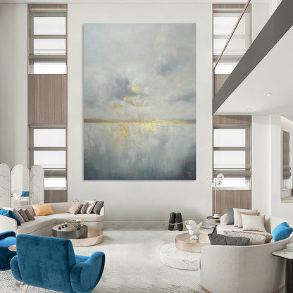 Gray - Gold Seaview Abstract Art for Bedroom & Office DLZ0349