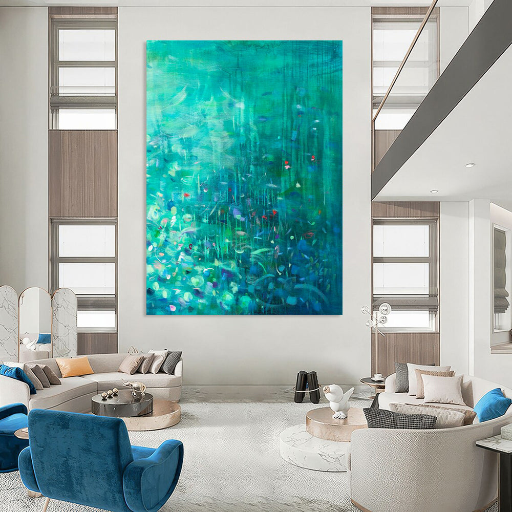 Green - Blue Floral Art for Eco - Friendly Hotel Guest Rooms DLZ0159