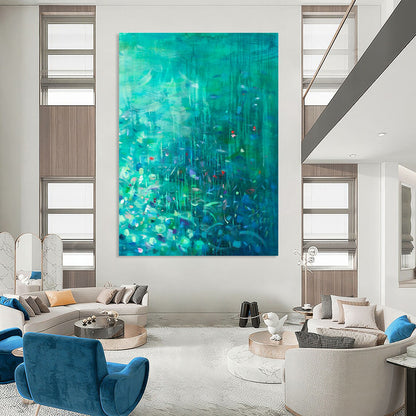 Green - Blue Floral Art for Eco - Friendly Hotel Guest Rooms DLZ0159