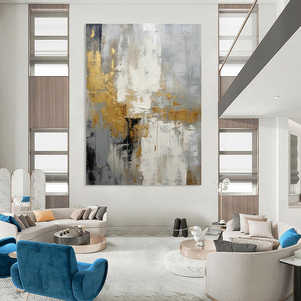 Gold - Gray Abstract Art for High - End Spa & Art - Deco Apartment DLZ1069