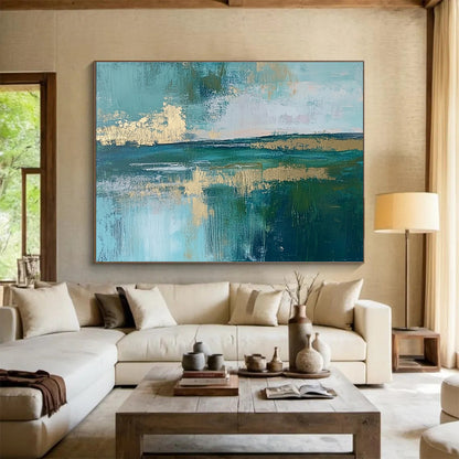 Teal Coastal Abstract Art for Beach - Themed Boutique Hotel Room & Artistic Coastal Café SC115