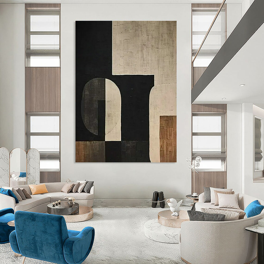 Black - Brown Geometric Abstract Art for Modernist Home Living Room & Architectural Design Studio DLZ1749