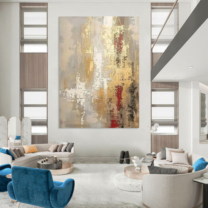 Gray - Gold - Red Abstract Art for Modern Penthouse & Sophisticated Art Salon DLZ1914