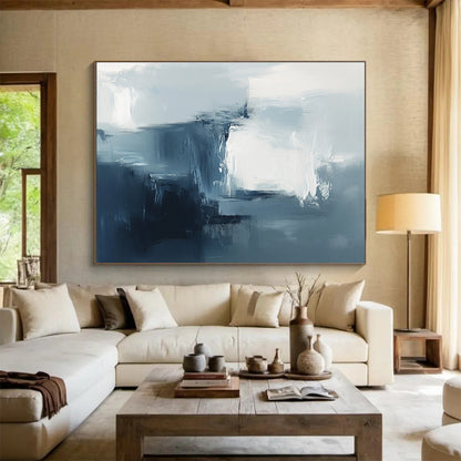 Blue - Gray Abstract Mist Art for Coastal Bedroom & Minimalist Spa SC232