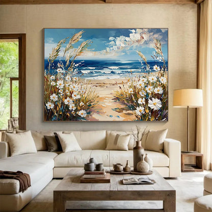 Coastal Path with Daisies Art for Beach House Living Room & Seaside Café SC420