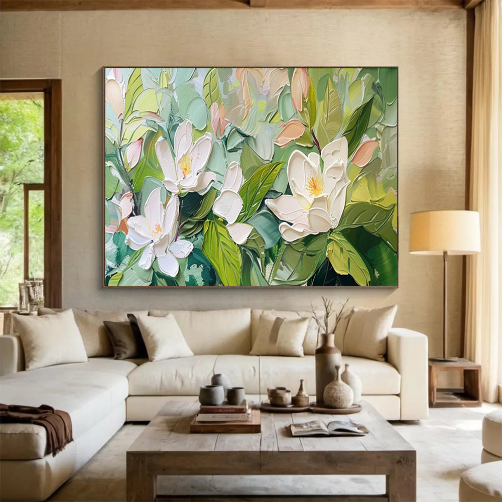 White Magnolia Relief Art for Elegant Spa Treatment Room Walls DLZ3220