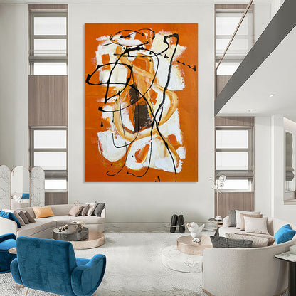 Orange - Background Black - White Abstract Art for Creative Studio & Trendy Bar DLZ1228