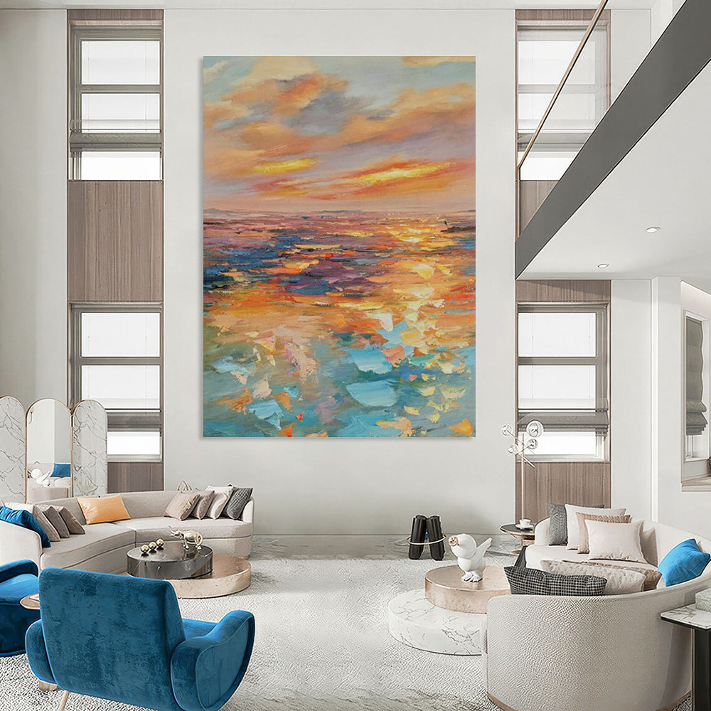 Seaside Sunset Oil Painting for Living Room & Cottages DLZ0340