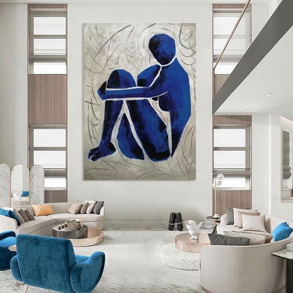 Contemplative Blue Figure Art for Therapy Space & Thoughtful Library DLZ2269