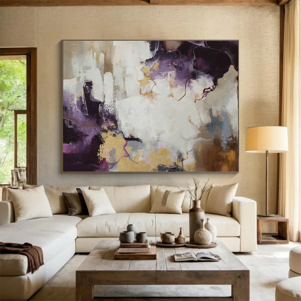 Purple - Gold Abstract Art for Glamorous Bedroom DLZ2892